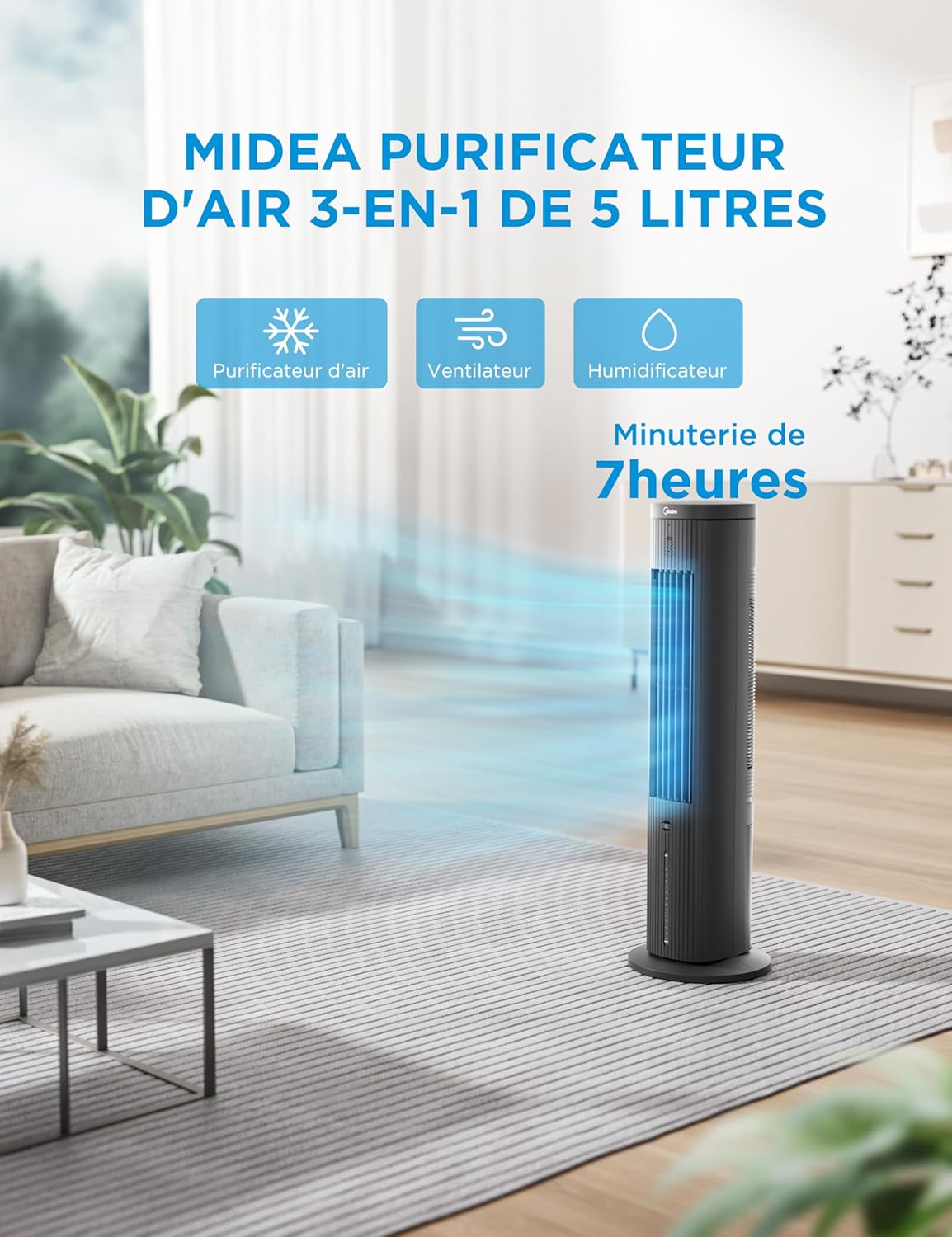 Rafraîchisseur d'Air Midea 5L – 3 Modes – Oscillation 75°