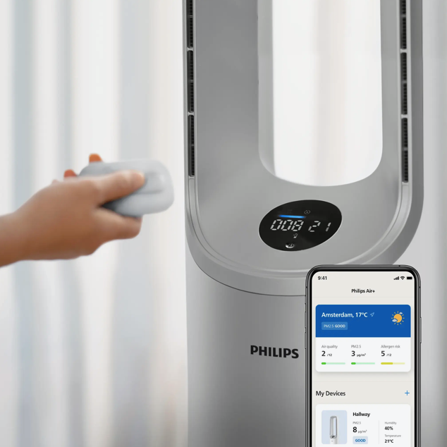 Série 7000 Purificateur d'air 2-en-1 Philips - Purificateur jusqu’à 70 m², 20 db, Blanc