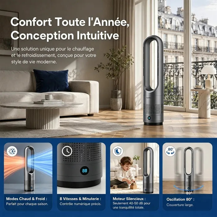 Ventilateur Colonne Sans Pales – Chaud & Froid – 8 Vitesses