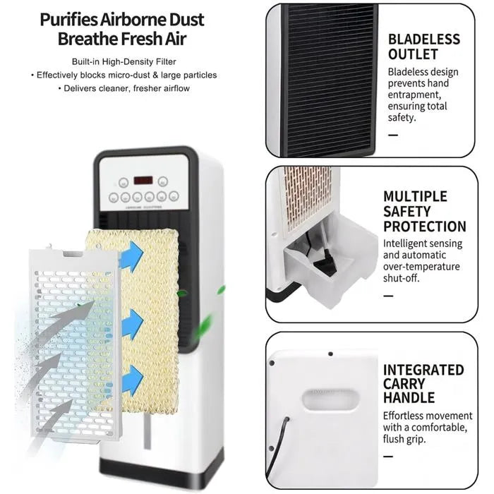 Climatiseur Mobile Portable Refroidisseur d'air avec Réservoir 5L 3 Vitesse Refroidisseur par évaporation avec Télécommande,Blanc