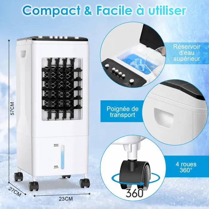 Rafraîchisseur d'Air Mobile 6L – 4 Blocs Réfrigérants